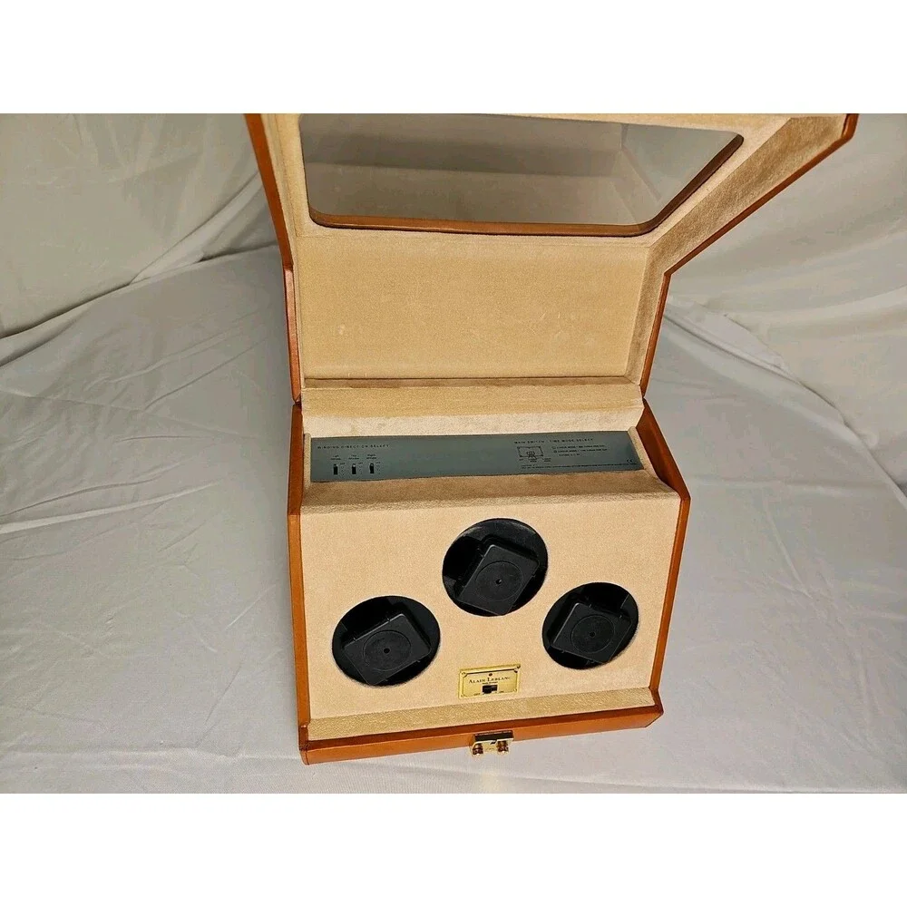 Alain LeBlanc Triple Automatic Watch Winder Leather Display Case Tested No Key